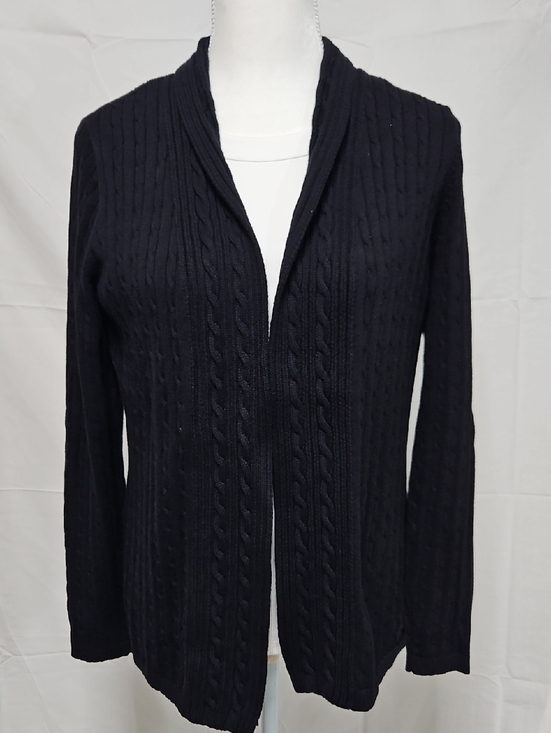 Kim Rogers Sweaters - Kim Rogers Black Open-Front Cable Knit Cardigan